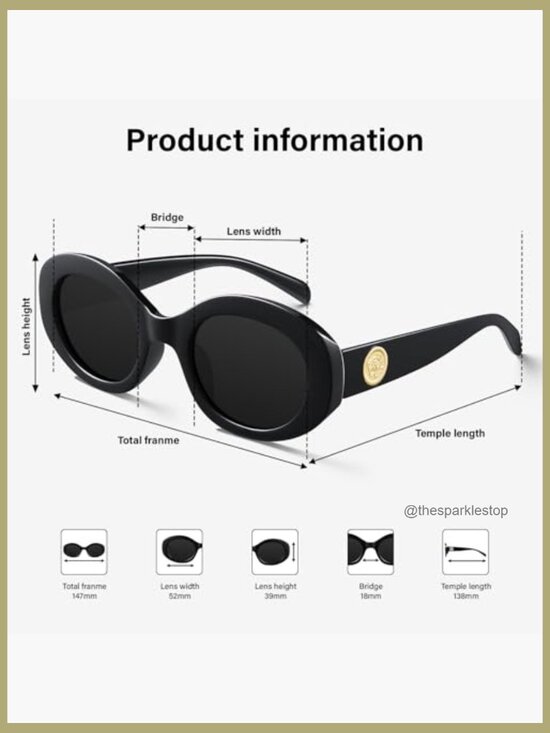 Retro Oval Sunglasses Chunky Thick Frame UV Protection Shades main image 6